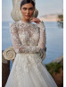 Long Sleeves Beaded Ivory Lace Tulle Floral Garden Wedding Dress Long Sleeves Beaded Ivory Lace Tulle Floral Garden Wedding Dress